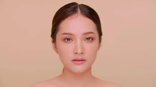 Gyönyörű Arca Ázsiai Fiatal Természetes Bőr Portré Vonzó Lány Puha — Stock Fotó