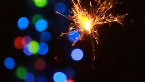 線香花火とボケ味のライトの背景 — ストック動画