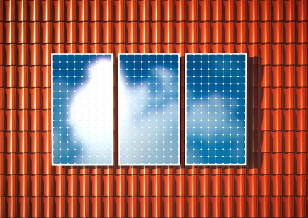 Techo naranja con fotovoltaica. Renderizado 3D . — Foto de Stock