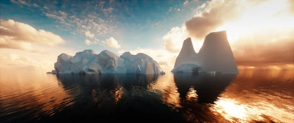 Imagem ultralarga de icebergs no oceano calmo — Fotografia de Stock