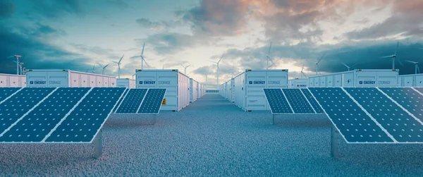 Nowoczesny System Magazynowania Energii Wodorowej Towarzyszy Dużej Elektrowni Słonecznej Parku — Zdjęcie stockowe