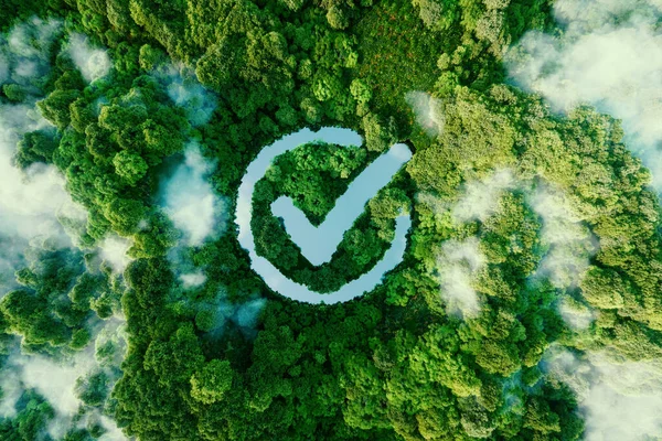 Ícone Objetivo Cumprido Forma Uma Lagoa Clara Meio Uma Floresta — Fotografia de Stock