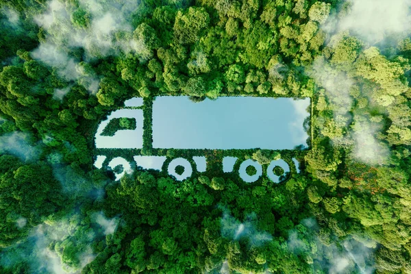 Truck Shaped Lake Midst Pristine Nature Illustrating Concept Clean Greenhouse — Stock Photo, Image