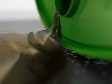 Petrol zemin üzerine dökülüp kendi tarafında yeşil petrol davul