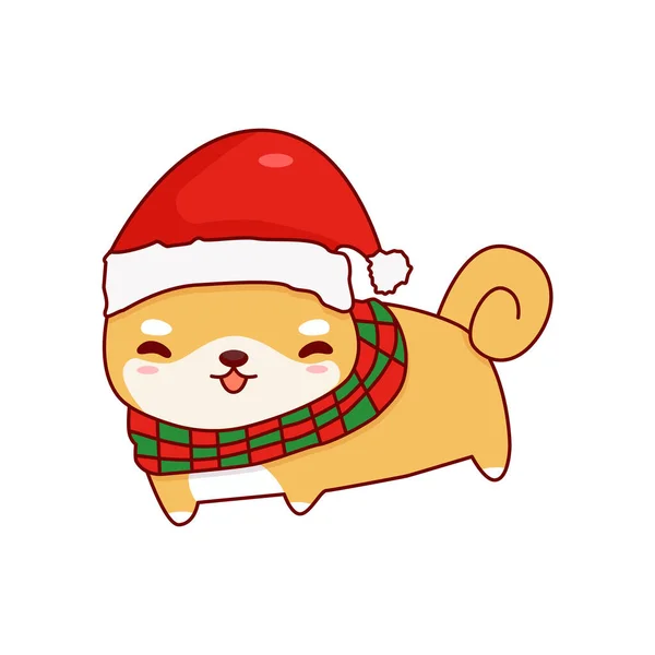 Shba Inu Cute Cartoon Christmas Vector Illustration — 스톡 벡터