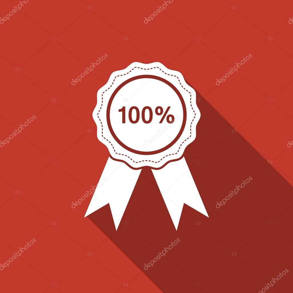 100 percent badge icon with long shadow