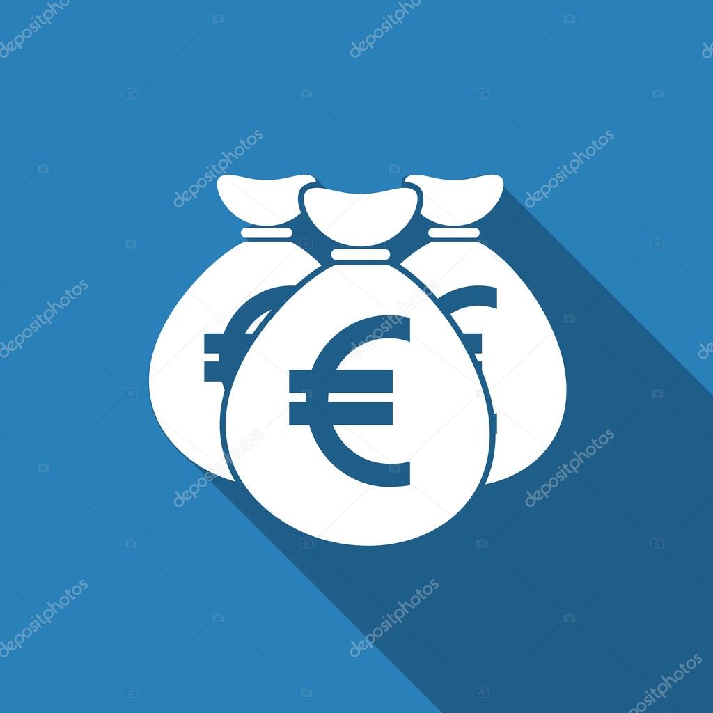 Money bag euro icon with long shadow