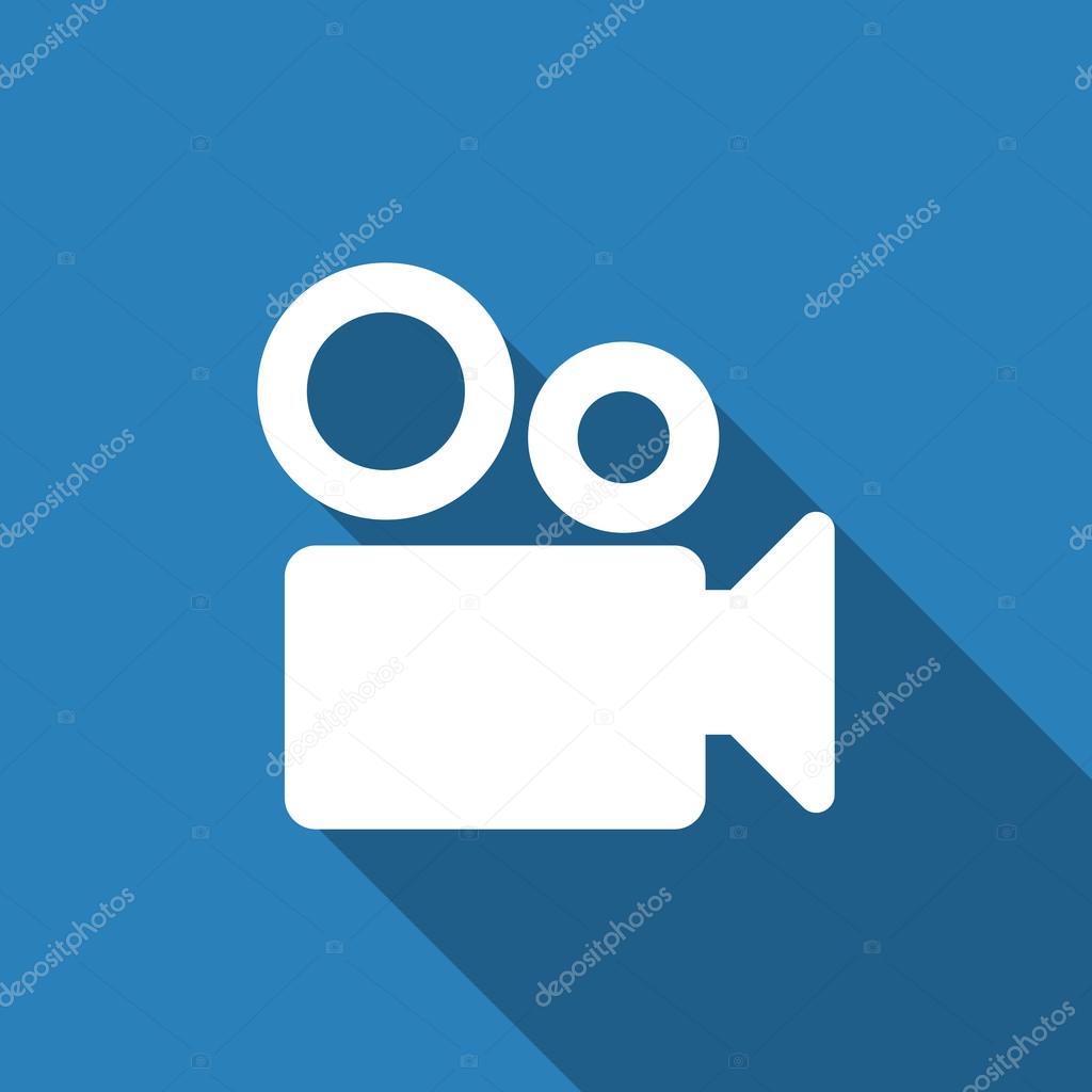 Movie camera icon with long shadow