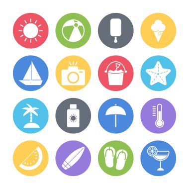 Yaz plaj Icons set