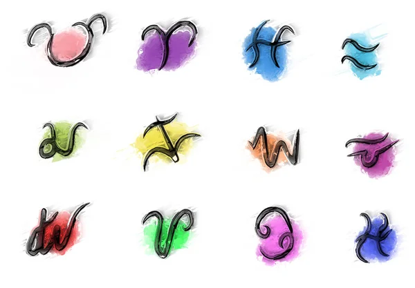 Zodiac Signs Set Paints White Background — Stock Photo, Image