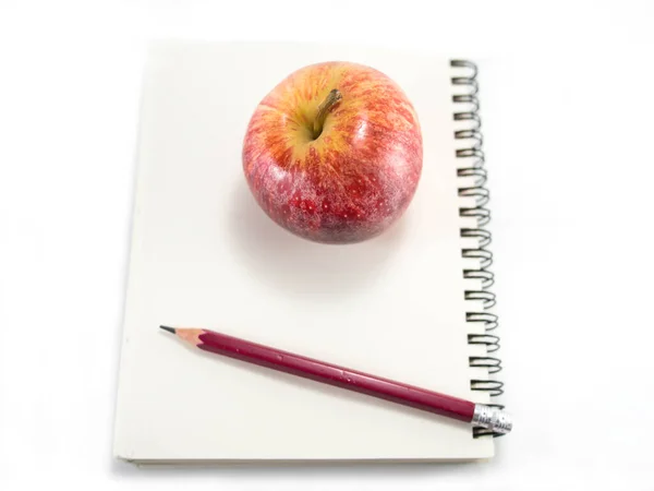 Isolated Red Apple Blank Notebook Pencil Stock Picture