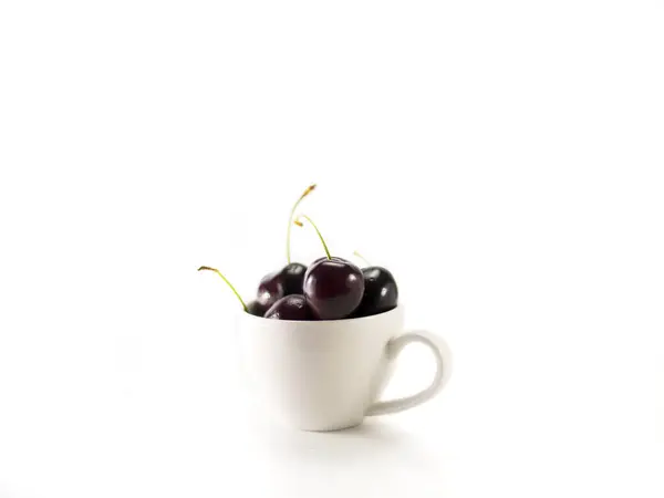 Isolated Cherries White Cup — Stock Photo, Image