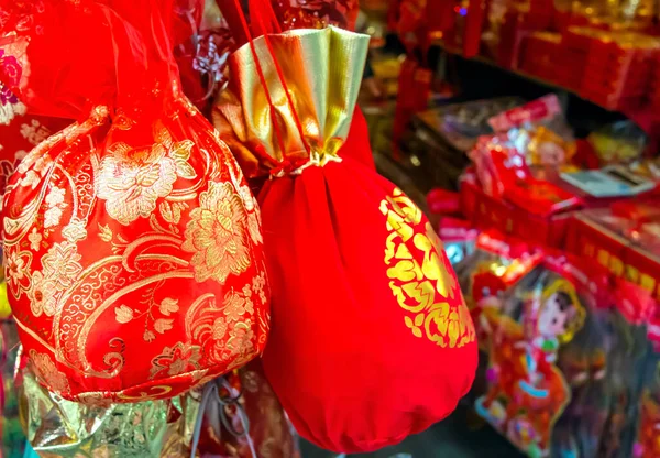 Red Lucky Tas Dekorasi Kantong Budaya Cina — Stok Foto