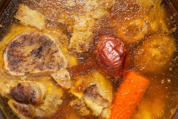 Bouillon Boeuf Dans Une Casserole Vue Sur Dessus Processus Refroidissement — Photo