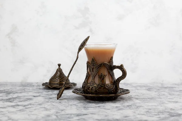 Традиционный Азиатский Восточный Напиток Каракский Чай Масала Чай Подготовлено Добавлением — стоковое фото