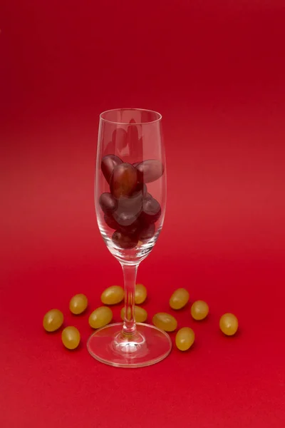 Zwölf Trauben Glas Für Sekt Spanische Tradition Mitternacht Zwölf Beeren — Stockfoto