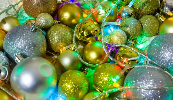 Fundo Natal Com Bolhas Luzes Natal Coloridas Decorações Natal — Fotografia de Stock