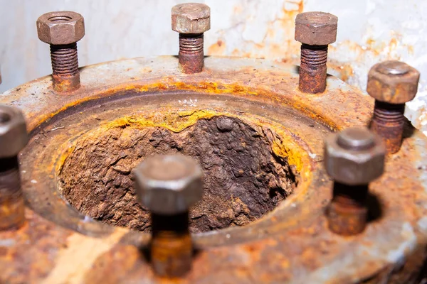 old rusty bolt and nut on steel background, steel and bolt, steel background, hd rusty background