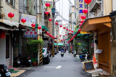 Tainan, Tayvan, Asya, 12 Ekim 2019 Tayvan sokağı geleneksel Çin yılbaşı fenerleriyle süslenmiş.