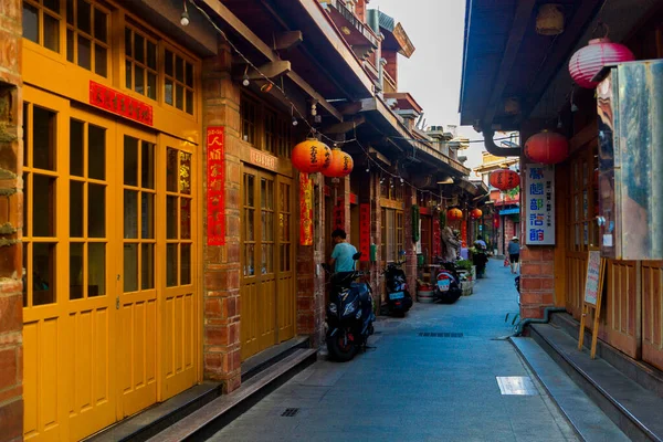 Chiai Taiwan Outubro 2019 Uma Pequena Rua Com Lojas Tradicionais — Fotografia de Stock