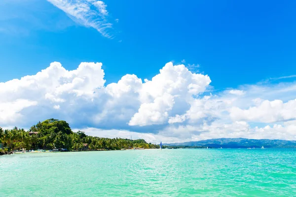 Hermoso Paisaje Playa Tropical Isla Boracay Filipinas Palmeras Coco Mar — Foto de Stock