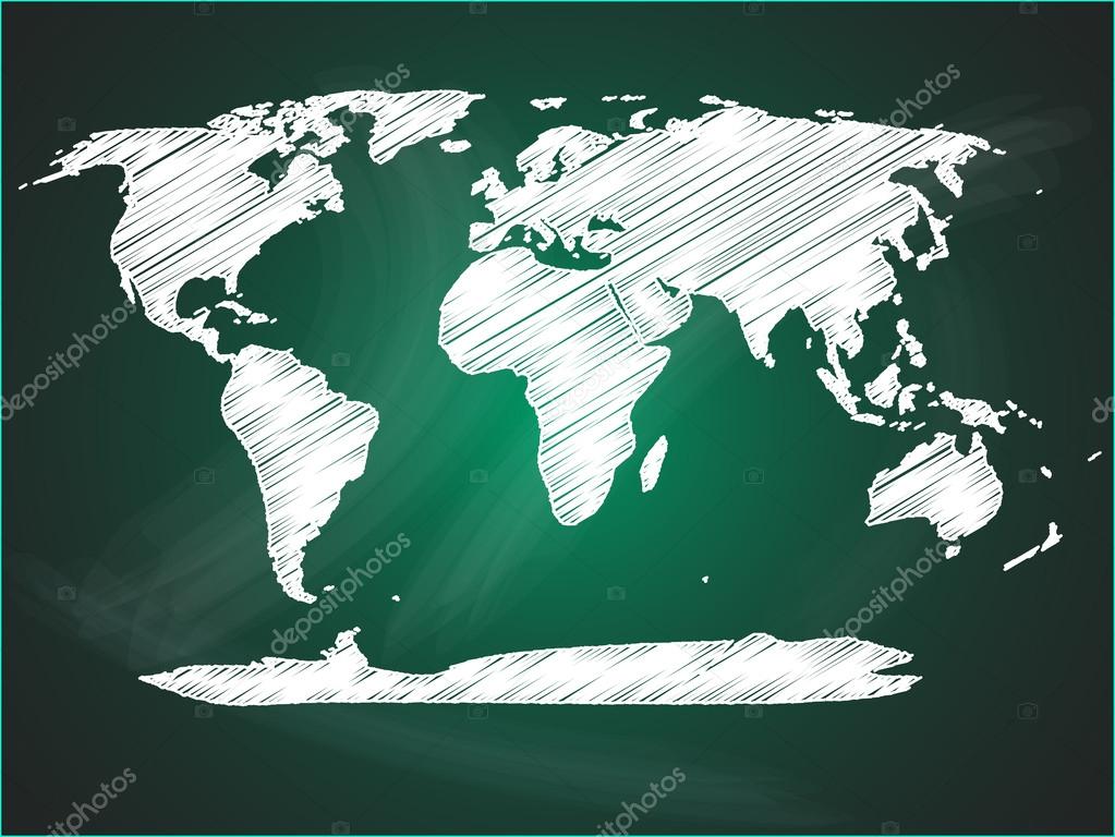 World map on green blackboard