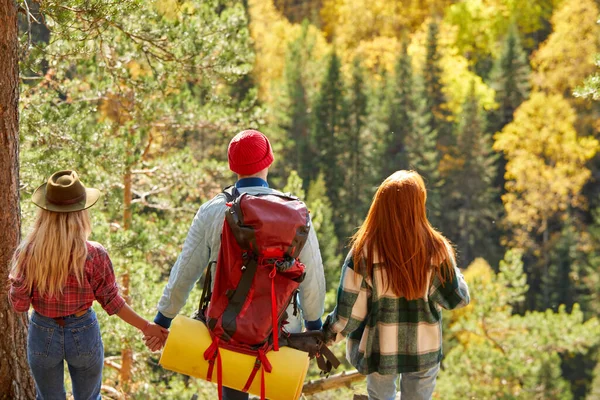 Junge begeisterte Freunde reisen gerne zusammen — Stockfoto