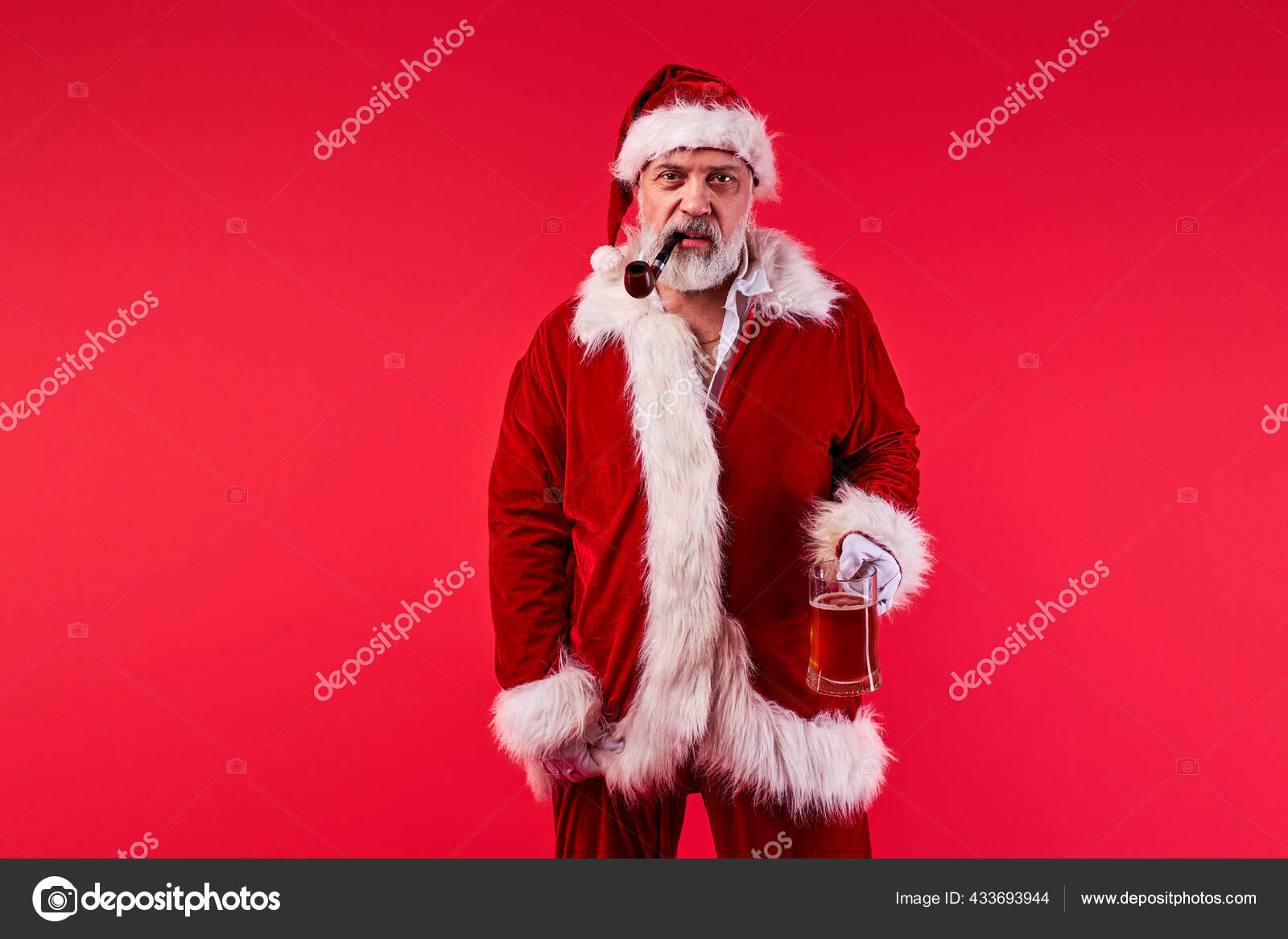 Drunk bad santa claus with smoking pipe in mouth — Stock Photo ©  romanchazov27 #433693944, image size:1600x1167