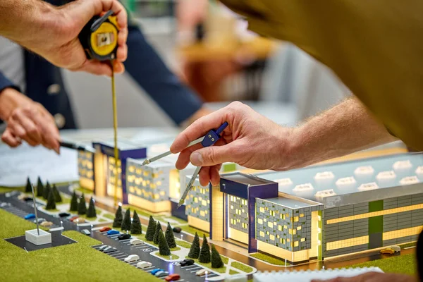 Close-up of modern building design on table in office — Stock Photo, Image