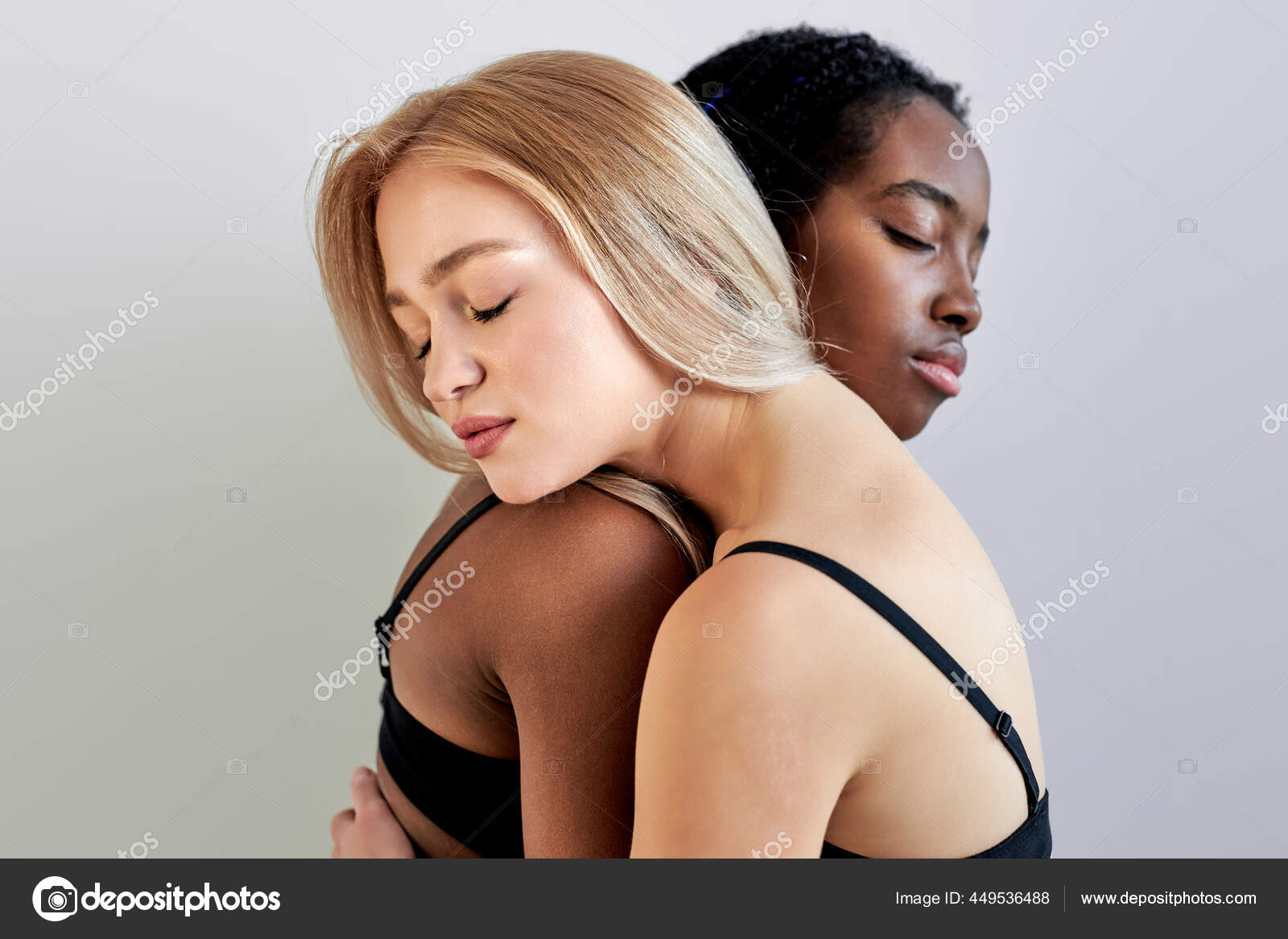 Two lgbt lovers, lesbians in sexy lingerie leaned on each other Stock Photo  by ©romanchazov27 449536488