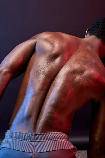 Rear view on muscular strong back of sportsman bodybuilder — Stock Photo, Image