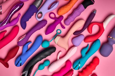 top view on colourful Dildo vibrators for sex games