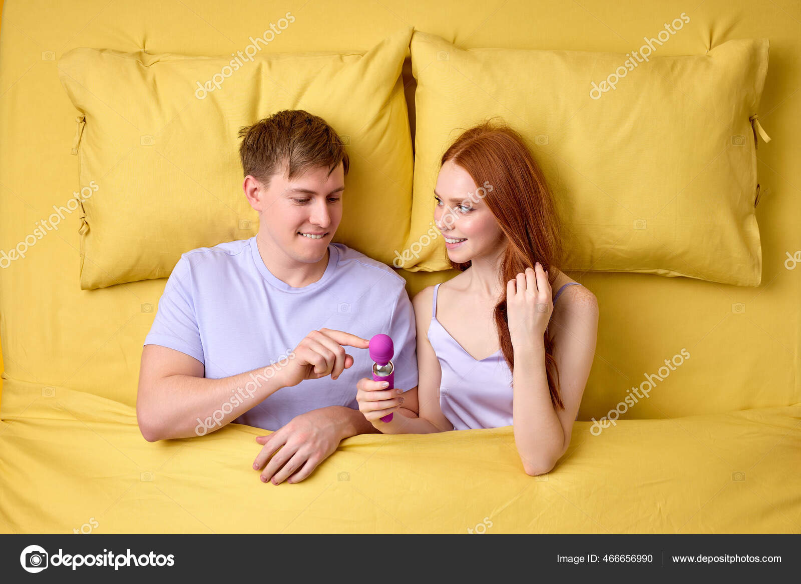Beautiful Caucasian Couple Using Dildo During Sex, New Sex Toy in Hands Stock Photo by ©romanchazov27 466656990 image