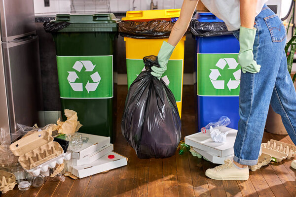Colour of recycle trash bin help people easy manage the waste. recycling symbol on trash cans