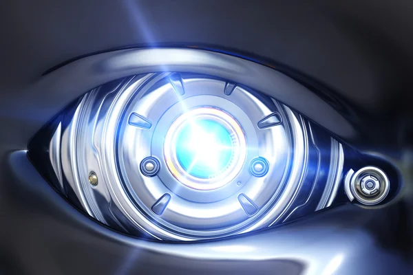 Cyber oog close-up met stralend licht — Stockfoto