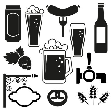 Bira vector Icons set (atlama yaprak, cam, can, kupa, şişe)