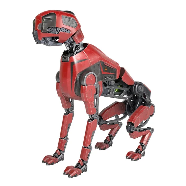 Red Robot Dog Sits Isolated White Background Illustration — Stock Photo, Image