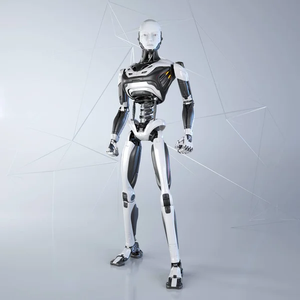 Robô Andróide Posando Fundo Cinza Claro Ilustração — Fotografia de Stock