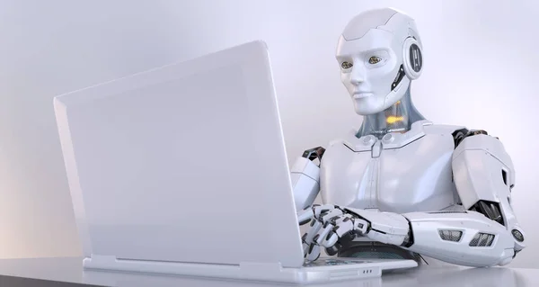Robot Jobber Med Laptop Illustrasjon – stockfoto