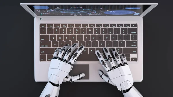 Mâinile Robotului Tastând Laptopuri Ilustrație — Fotografie, imagine de stoc
