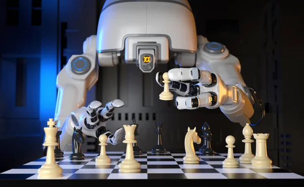 Sci-Fi Industrial robot playing a game of chess with itself