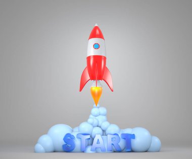 Roket yola çıktı. 3B illüstrasyon