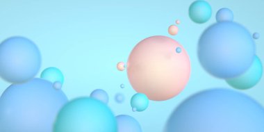 Topların ya da kürelerin pastel renkteki soyut arkaplanı. 3B illüstrasyon