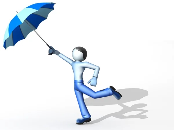 Computer character with umbrella — Stock Photo, Image