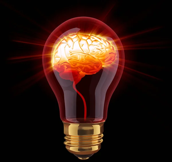 Lamp met glanzende hersenen binnen — Stockfoto