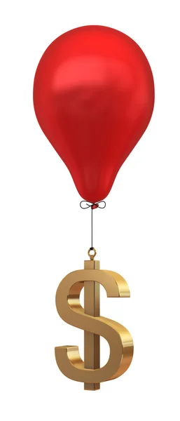 Symbol dolara latające w górę przez balon — Zdjęcie stockowe
