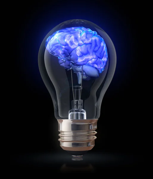 Лампочка с сияющим мозгом внутри — стоковое фото