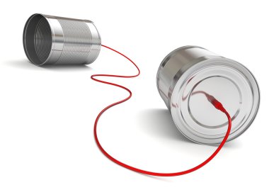 Teneke kutu telefon kırmızı kablo ile