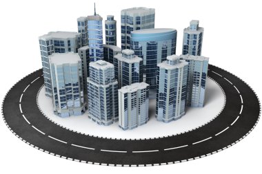 Yol ile çevrili ofis binaları