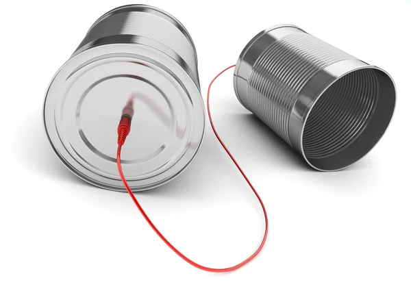 Plåtburk telefon med röd kabel — Stockfoto